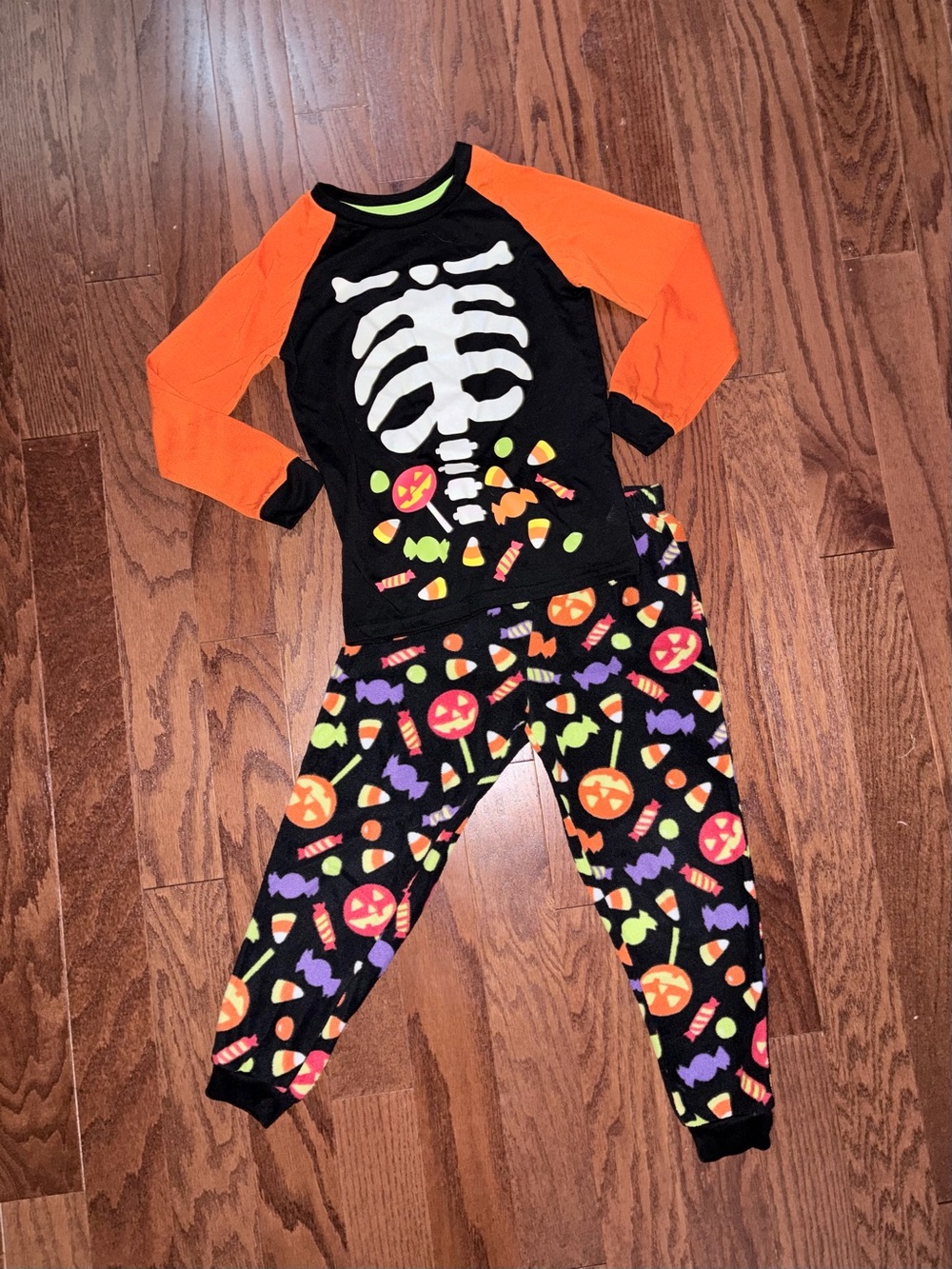 Celebrate It Black & Orange Halloween Skeleton Candy Pajama Set